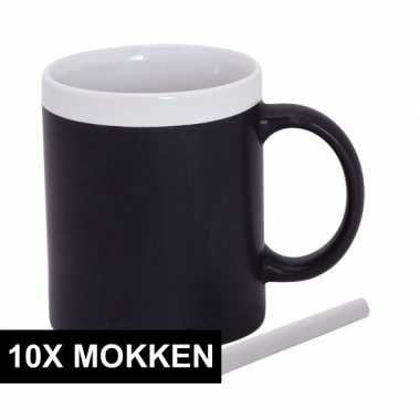 10x krijt mokken in het wit - beschrijfbare koffie/thee mok