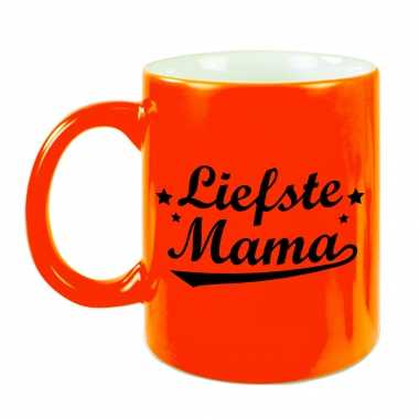 Liefste mama mok / beker neon oranje voor moederdag/ verjaardag 330 ml