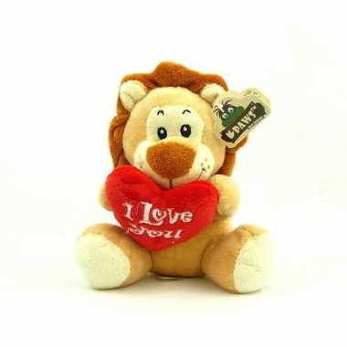 Pluche i love you leeuw knuffel bruin 14 cm speelgoed