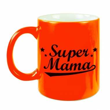 Super mama mok / beker neon oranje voor moederdag/ verjaardag 330 ml