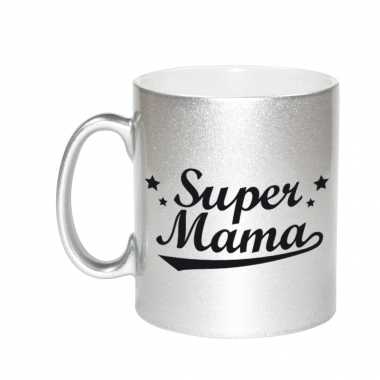 Super mama zilveren mok / beker voor moederdag 330 ml