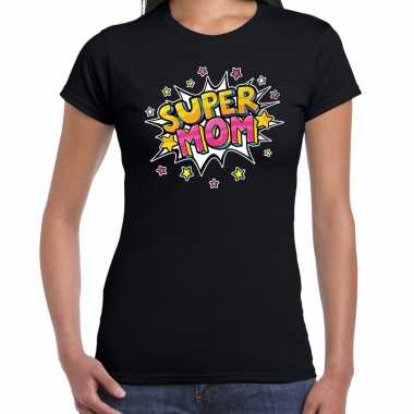 Super mom cadeau t-shirt zwart voor dames
