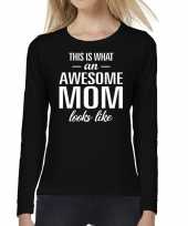 Awesome mom cadeau t shirt long sleeve zwart voor dames