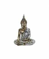 Beeld boeddha brons zilver 33 cm