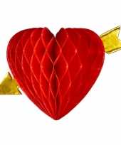 Hang decoratie rode hartjes met pijl van 13 cm