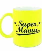 Super mama mok beker neon geel voor moederdag verjaardag 330 ml