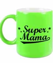 Super mama mok beker neon groen voor moederdag verjaardag 330 ml
